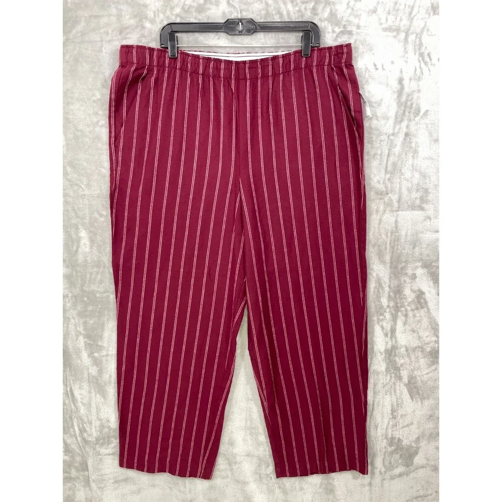 GapBody Mens XL Flannel Pajama Pants Burgundy Striped Cotton Sleep Bottoms NWT